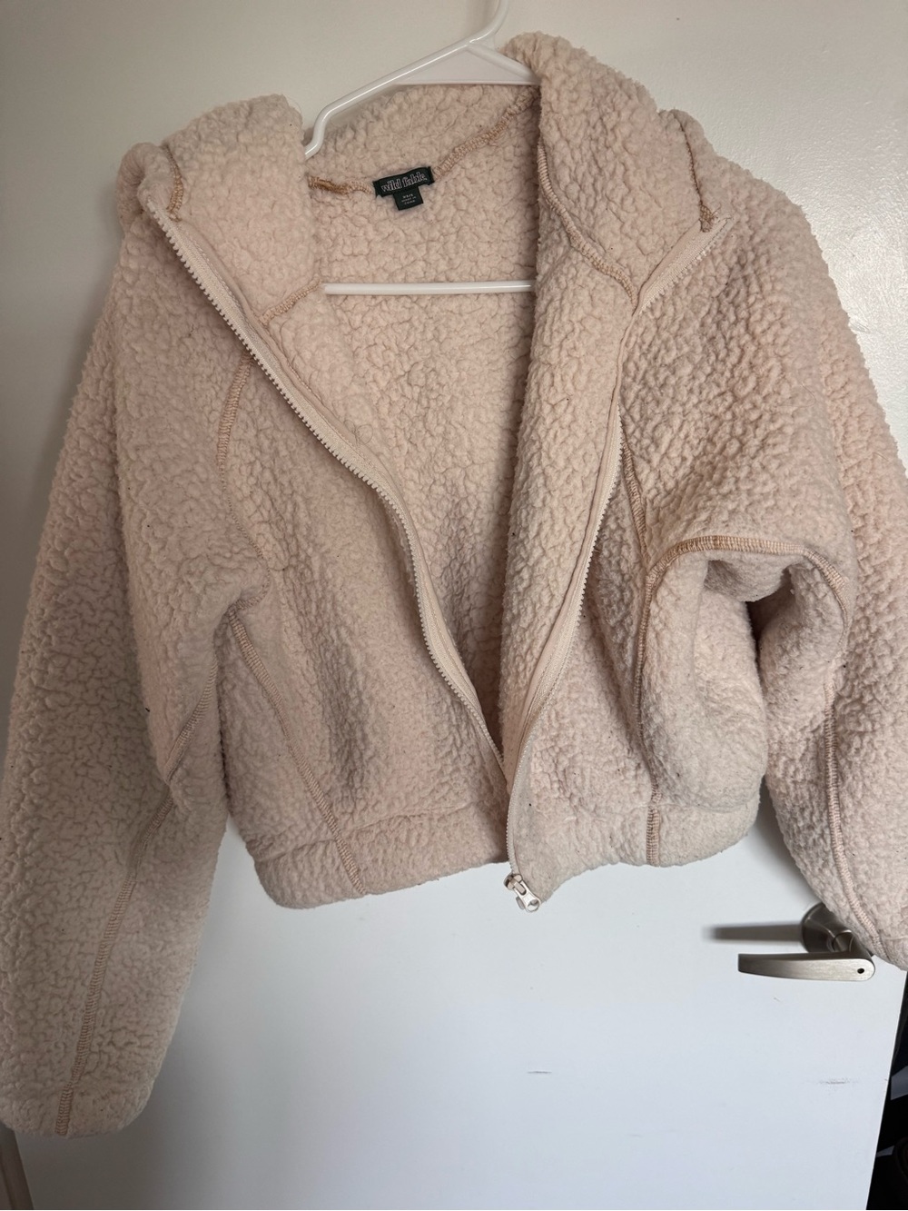 Wild Fable Shearling Full Zip Hoodie Beige XS/S Hooded Crew Neck Long Sleeve